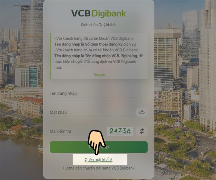 cấp lại mật khẩu vcb digibank 4